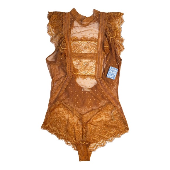 Free People Winnie Lace Bodysuit In Copper Ginger - Picture 1 of 10